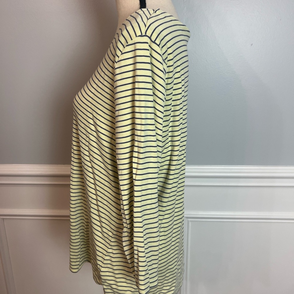 J. Jill 100% Pima Cotton 3/4 Sleeve V Neck Yellow And Blue Stripes Size Large - Picture 2 of 4